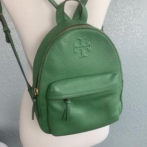 Tory Burch solid green mini backpack Thea pebble leather